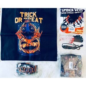 NEW Halloween Decor Bundle Pillow Cover Spider Web Garland‎ Hanging Ornaments